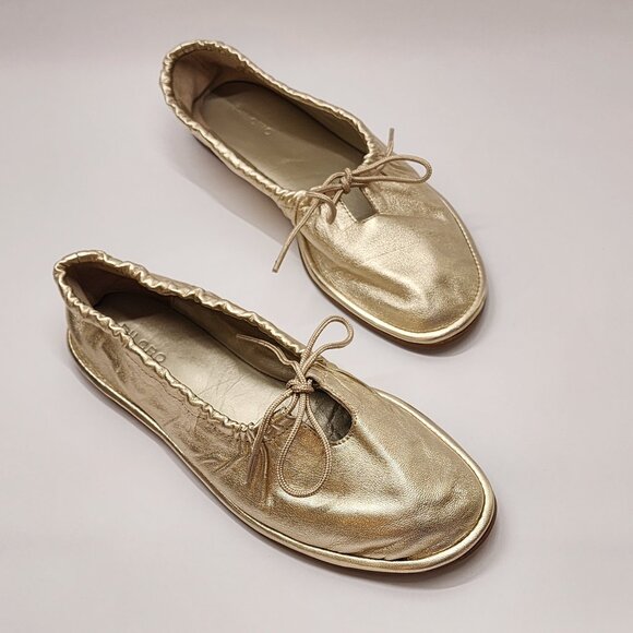 PILCRO Bow Tie Ballet Flats - Gold Size 7 - Picture 13 of 15